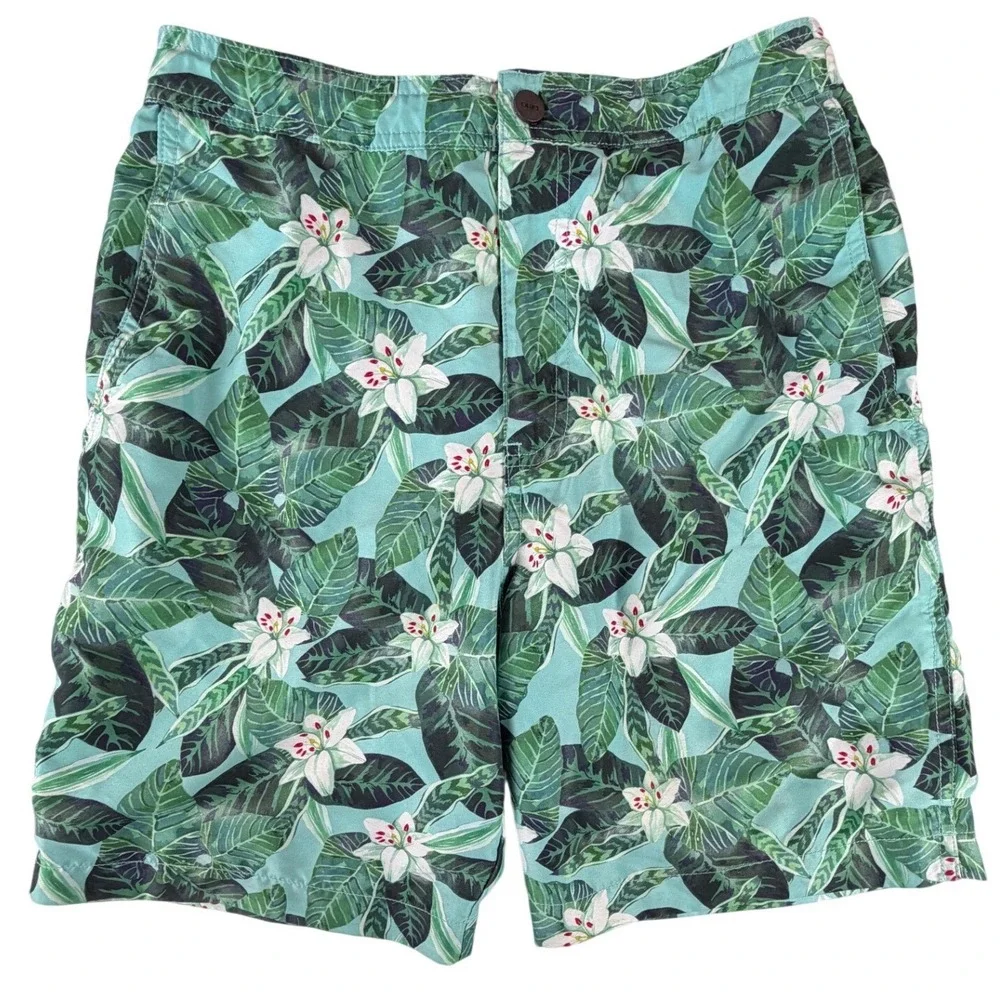 Onia Mens Tropical Floral‎ Swim Trunks Teal Green Board Shorts Size S